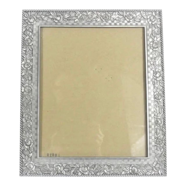 Vintage Rectangular Pewter Picture Frame 8 X 10 Large Heavy Seagull Canada Floral For Sale