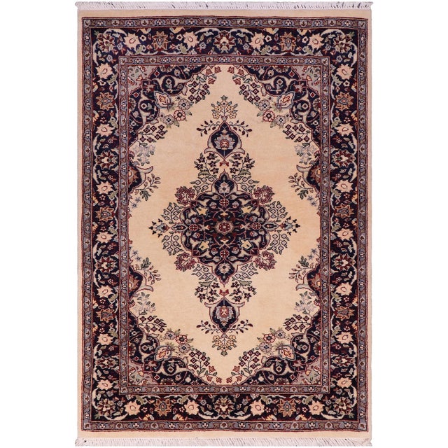 Elegant 1990's Pak-Persian Ivory/Blue Wool Rug - 2'7'' X 4'2'' For Sale - Image 9 of 9