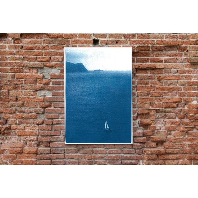 Paper "Misty Sailboat Journey" Limited Edition Seascape on Watercolor Paper by Kind of Cyan For Sale - Image 7 of 13