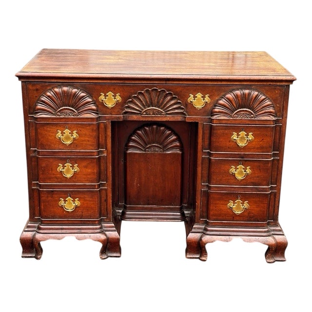 Edwardian Mahogany Desk with Brass Handles For Sale