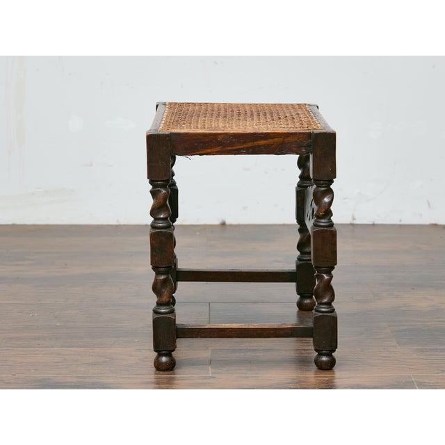 Brown English Jacobean Style Seat Bench with Carved Apron, circa 1900 For Sale - Image 8 of 12