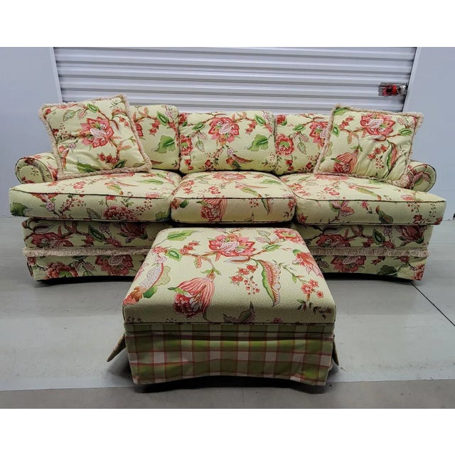Vintage Traditional Sofa, Ottoman, Pillows With Designer Floral Upholstery For Sale - Image 11 of 11
