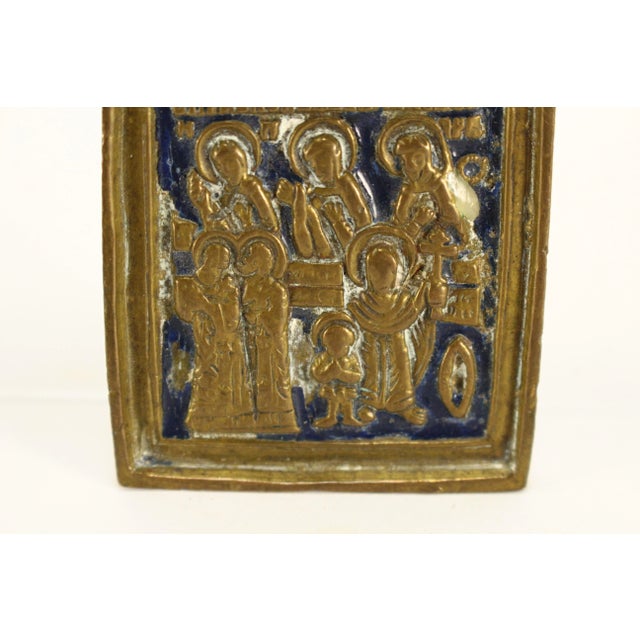 Religious 18-19th Century Russian Old Believers Icon Saints Kyrikos & Julitta Brass & Enamel For Sale - Image 3 of 11