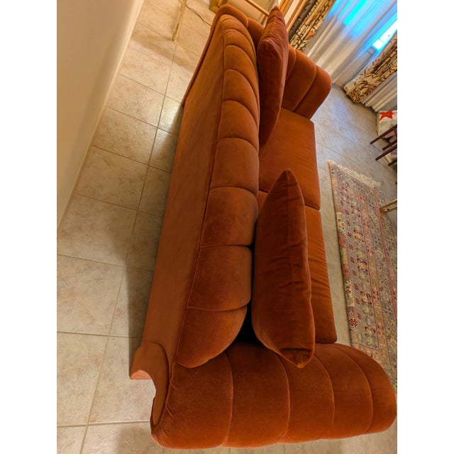 Textile 1980s Bernhardt Flair Channel-Tufted Scroll-Arm Terracotta Velvet Loveseat For Sale - Image 7 of 12