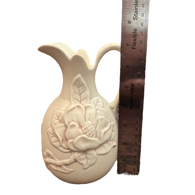 1940s 1940s Redwing Pottery Magnolia Pattern Pitcher in Ivory #1012 For Sale - Image 5 of 6
