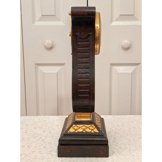 Brown Contemporary Neiman Marcus Wood & Gilt Harp / Lyre Mantle Clock, Made in Italy For Sale - Image 8 of 13