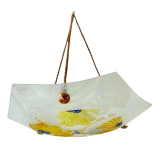 Art Deco French Pendant Light in Glass by Loys Lucha for Charles Ranc, 1920s For Sale