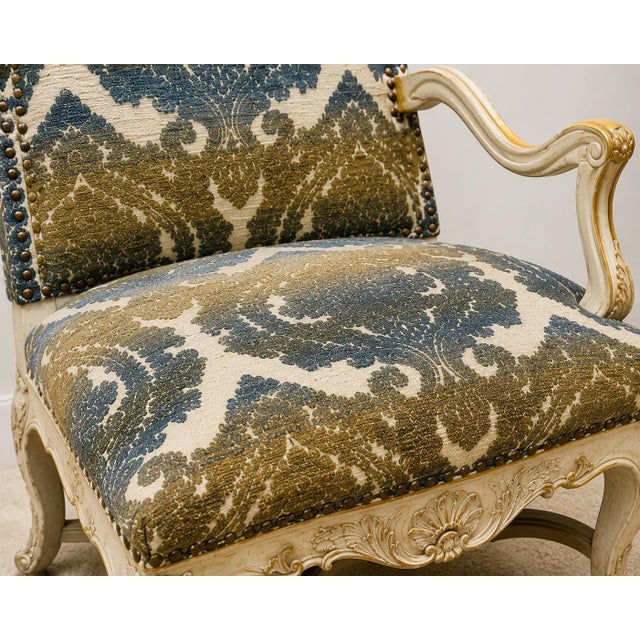 Blue Early French Louis XV Style Bergere Chairs Shell Apron Cerused Finish - Pair For Sale - Image 8 of 10