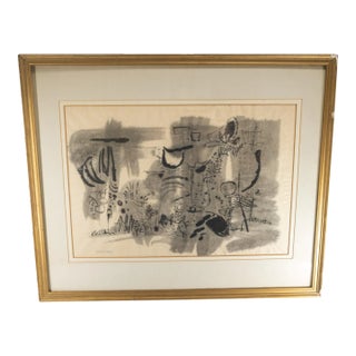 Mid-Century Modern Abstract Watercolor Ink Drawing by American Andree Ruellan For Sale