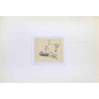 Abel Besnard, In The Kitchen, Mixed Media Drawing, Early 20th Century For Sale