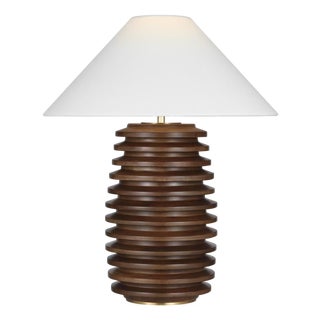 Kelly Wearstler by Visual Comfort Signature Crenelle 27" Stacked Table Lamp in Burnished Birch with Linen Shade For Sale