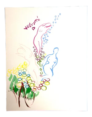 1995 Velupte Wine Bottle Advertisement Drawing