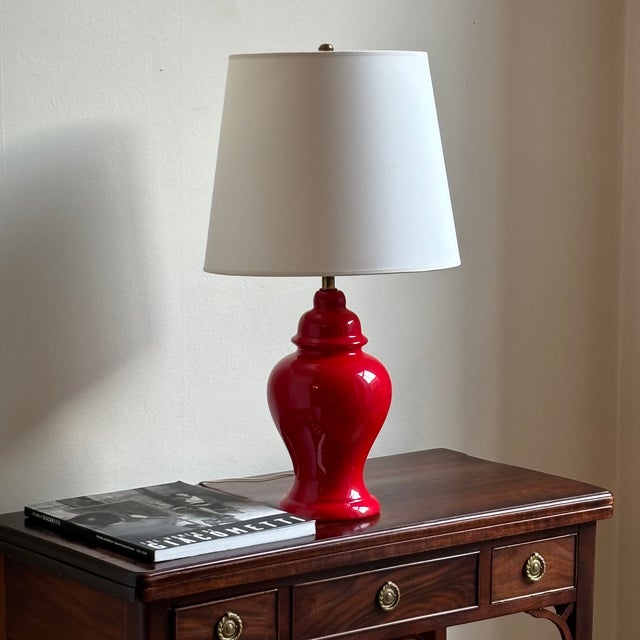Mid-Century Modern 1960s Bright Red Ginger Jar Table Lamp For Sale - Image 3 of 12