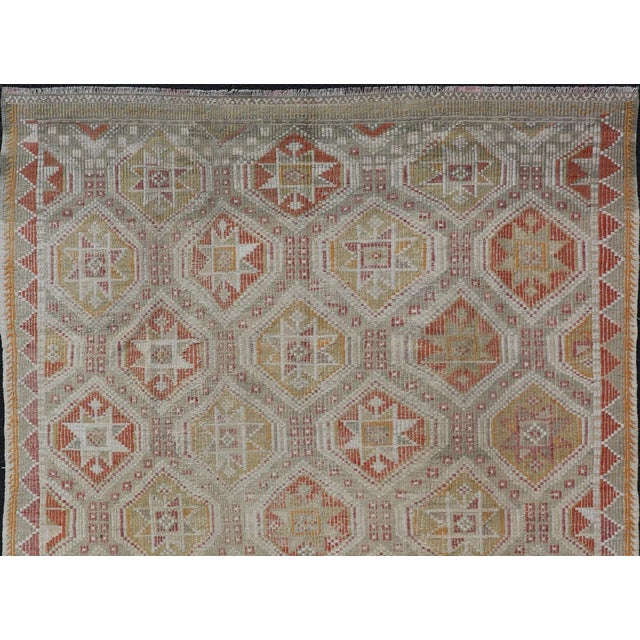 Turkish Vintage Kilim With All-Over Diamond Design With Orange & Yellow For Sale - Image 4 of 12