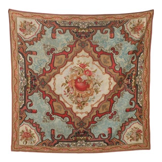 Antique Spanish Rocaille Floral Square Polychromatic Tapestry - Rug & Kilim For Sale
