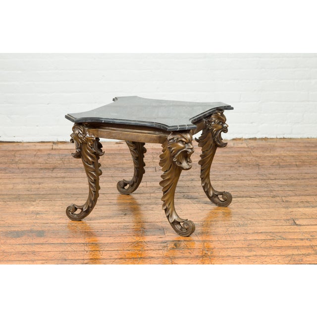 Renaissance Mid 20th Century Bronze Side Table with Mythological Figures & Black Marble Top For Sale - Image 3 of 12