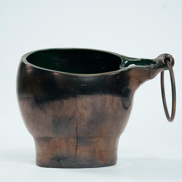 Ceramic Handmade Ceramic Sink in Green and Bronze Glazing with Brass Towelring, 1970s For Sale - Image 15 of 15