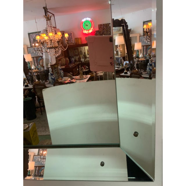 Sleek Mirror With Bronze Studs & Beveled Glass in the Mirrored Frame For Sale - Image 4 of 13