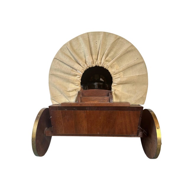 Vintage Tabletop Covered-Wagon Western Flip-Top Bar With Scotch Whiskey Glasses & Bar Tools- 20 Pieces For Sale - Image 10 of 12