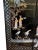 Chinese Black Lacquer and Carved Inlaid Hard Stone Four Panel Screen. Figures in a Landscape. Gilded Painted Flowers on the Back. Scholars Rock. For Sale In Dallas - Image 6 of 12