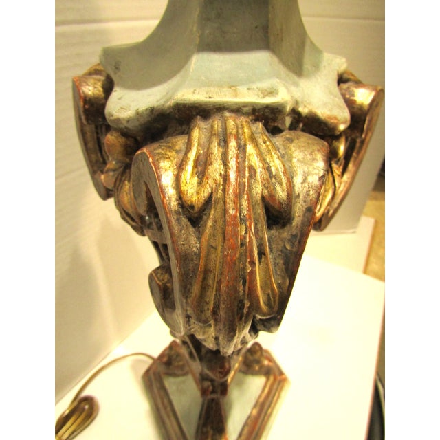 Baroque 1970s Italian Baroque Style Hand Carved Wood Lamps Silk Shades - a Pair For Sale - Image 3 of 17