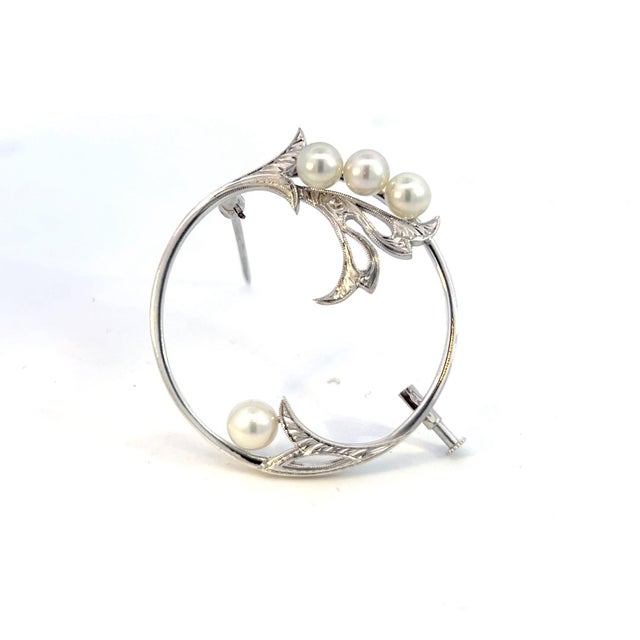 Japanese 1990s Mikimoto Estate Akoya Pearl Brooch Sterling Silver 5 mm For Sale - Image 3 of 8