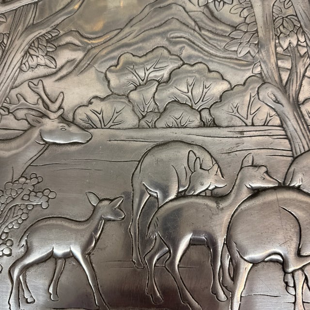 Platinum Forest Deer Pewter Serving Tray, Vintage Arthur Court For Sale - Image 8 of 9