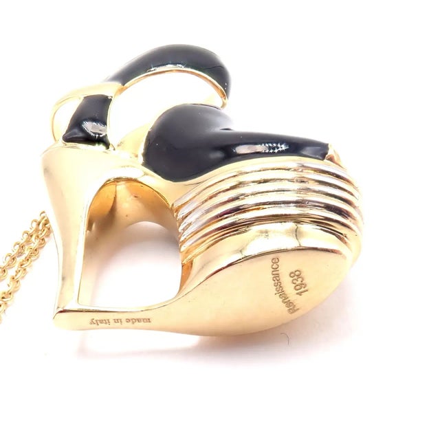 Late 20th Century Salvatore Ferragamo Yellow Gold Enamel Shoe Pendant Necklace For Sale In Philadelphia - Image 6 of 9