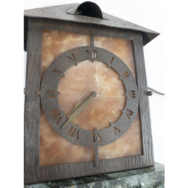 American Arts & Crafts Alabaster and Marble Mantel Clock For Sale - Image 11 of 13