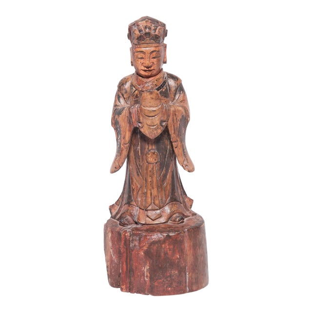 19th Century Chinese Carved Polychromed Altar Spirit For Sale