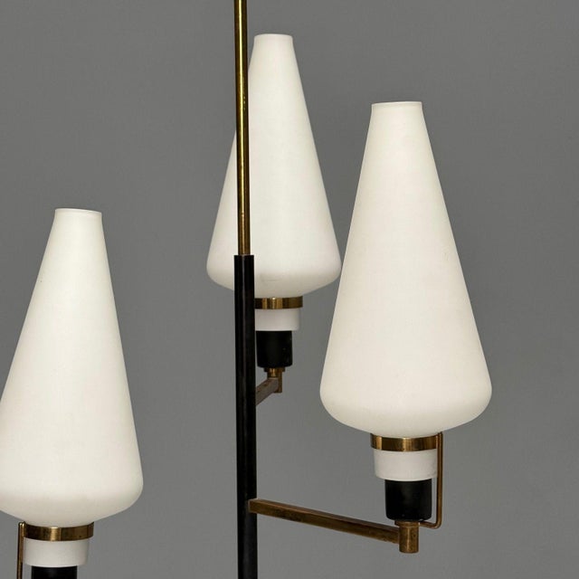 1950s Italian Mid-Century Modern, Ceiling Pendant, Brass, Opaline Glass, Italy, 1950s For Sale - Image 5 of 7