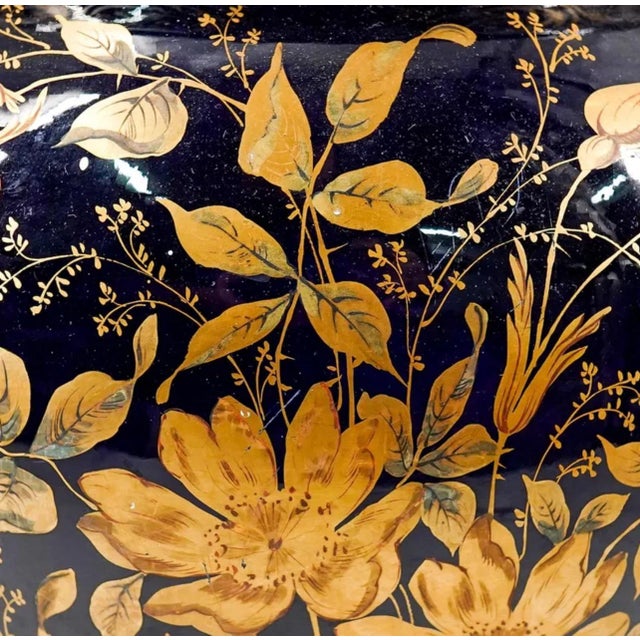 French Antique Paris Porcelain Devil Horn Handled Jardiniere Vase For Sale - Image 3 of 8