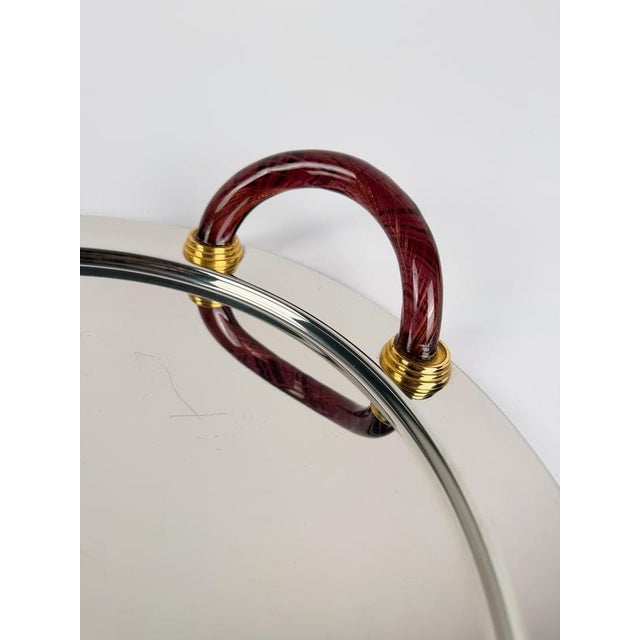 Vintage Italian Round Tray with Violet Murano Glass Handles, 1980s For Sale - Image 13 of 17