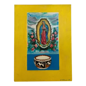 Vintage Oil on Canvas Southwestern Still Life with Icon Painting