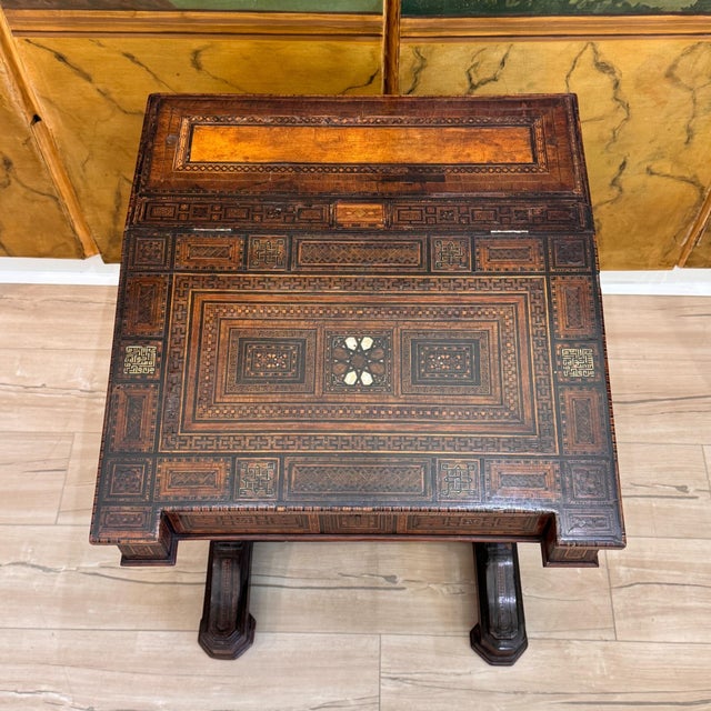 Brown Mid-19th C. Middle Eastern Marquetry Inlaid Davenport Desk For Sale - Image 8 of 18