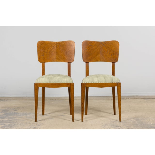 Wood Set of Six French Art Deco Dining Chairs, Oak & Chenille, 1930s For Sale - Image 7 of 18