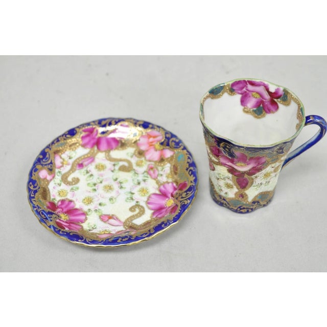 Antique Victorian Teacup & Saucer Cobalt Blue & Roses W/ Draped Gold Trim For Sale - Image 11 of 16