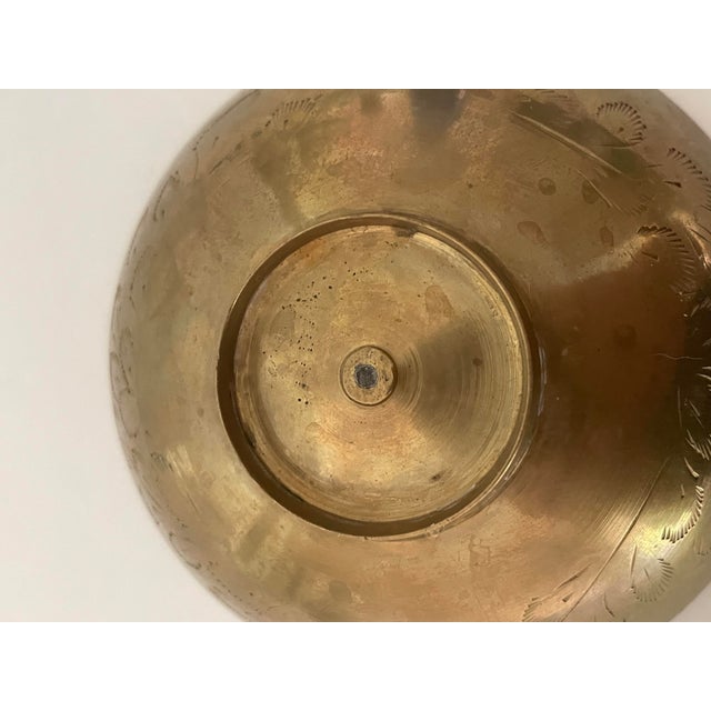 Vintage Hand Etched Indian Brass Bowl With Floral Design For Sale In Nashville - Image 6 of 9