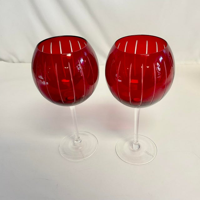 2000 - 2009 Vintage Art Deco Hollywood Regency Ruby Cheers Balloon Wine Glasses - Set of 7. For Sale - Image 5 of 10