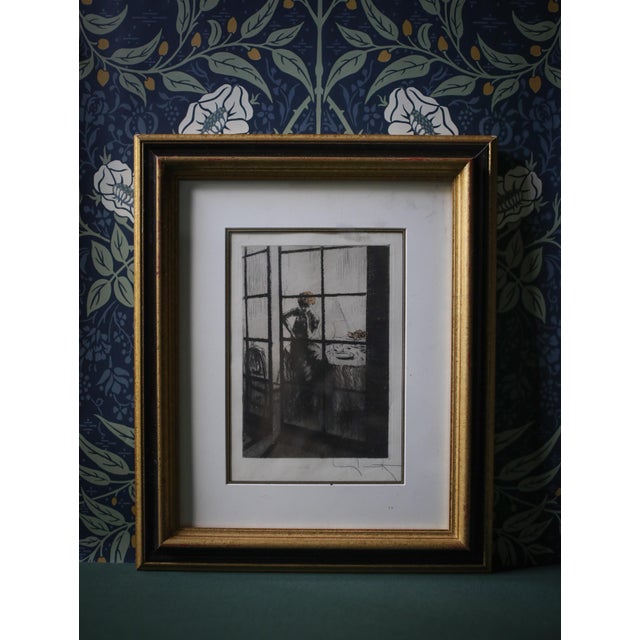 Art Deco Louis Icart “In Thought” Colored Etching For Sale - Image 3 of 7