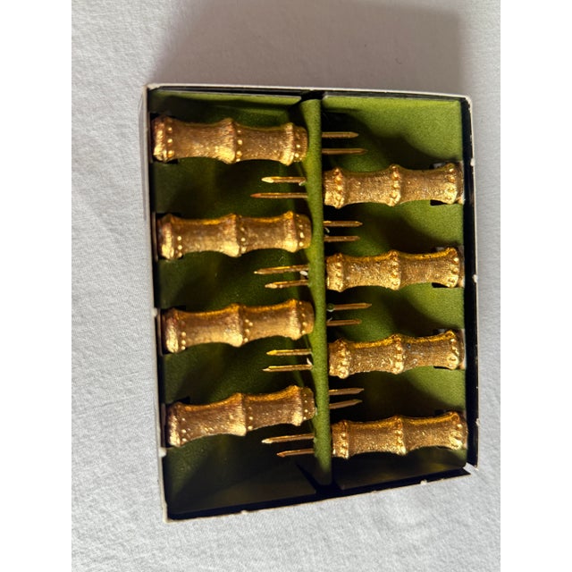 Vintage Hollywood Regency Gilt Bamboo Corn Holders Set of 8 For Sale - Image 10 of 11