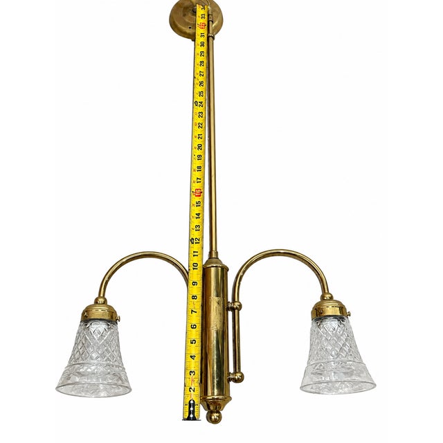 Mid 20th Century Mid 20th Century H a Framburg Co. Two-Light Brass Dutch Style Dining Chandelier Etched Glass Shades For Sale - Image 5 of 7