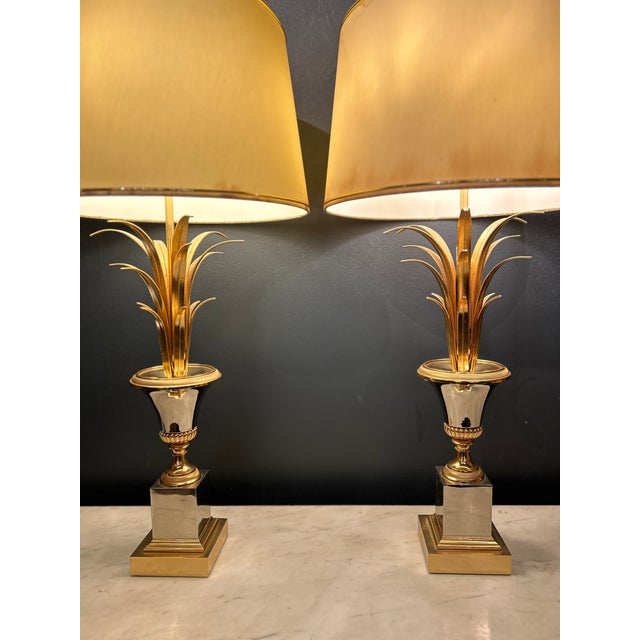 Palm Tree Lamps in Gilt Brass and Chromed Metal in the style of Maison Charles, France, 1970s, Set of 2 For Sale - Image 4 of 10