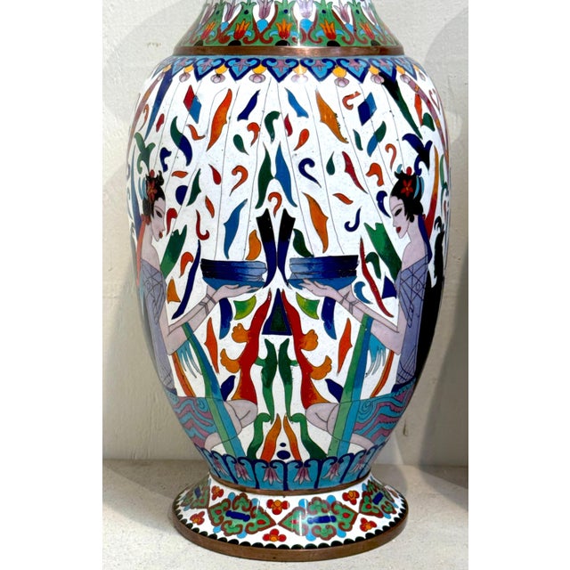 Pair of Chinese Cloisonné Vases with Egyptian Revival Motifs, Later 20th Century For Sale - Image 11 of 18