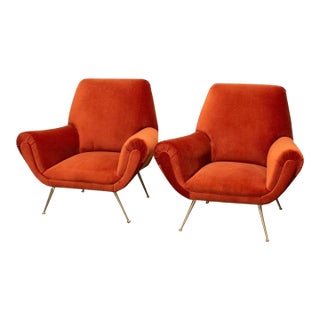 Set of 2 Italian Armchairs in Rust Velvet by Gigi Radice for Minotti - 1950s For Sale
