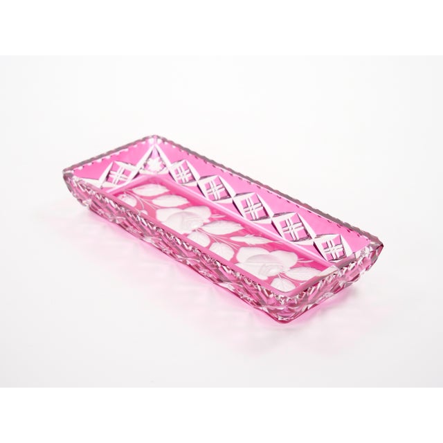 Mid-Century Modern Mid-Century Modern Val Saint Lambert Pink Crystal Cut and Etched Vanity Tray For Sale - Image 3 of 9