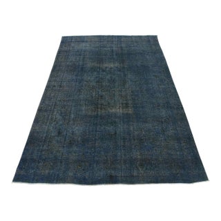 Tabriz Rug 9’4” X 12’5” Blue Wool Vintage Overdyed Hand-Knotted Carpet For Sale