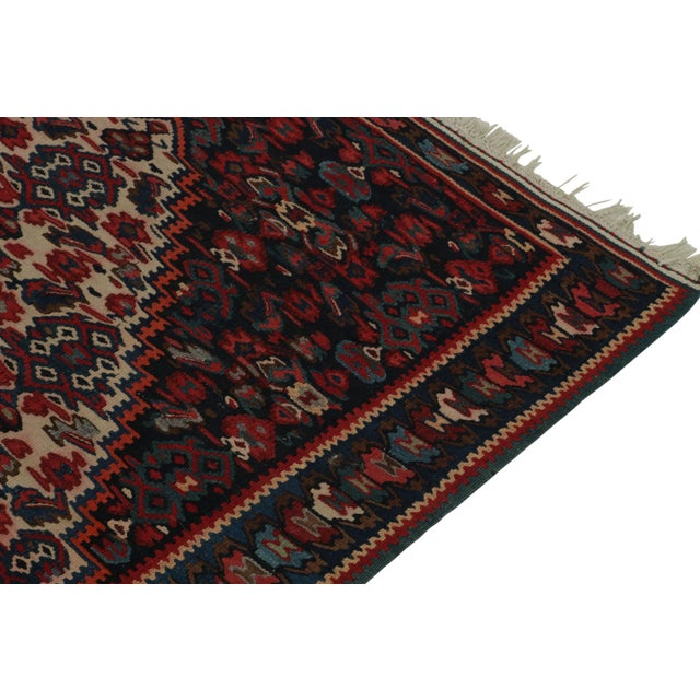1950s Vintage Senneh Kilim in Red, Blue & White Tribal Pattern For Sale In New York - Image 6 of 7