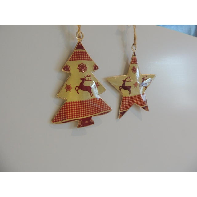 French Country Vintage Country Style Enameled Christmas Tree Ornaments - Set of 2 For Sale - Image 3 of 5