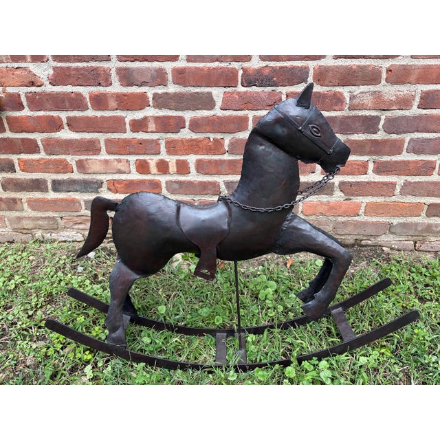 Vintage Handcrafted Hammered Metal Rocking Horse Sculpture For Sale - Image 10 of 18